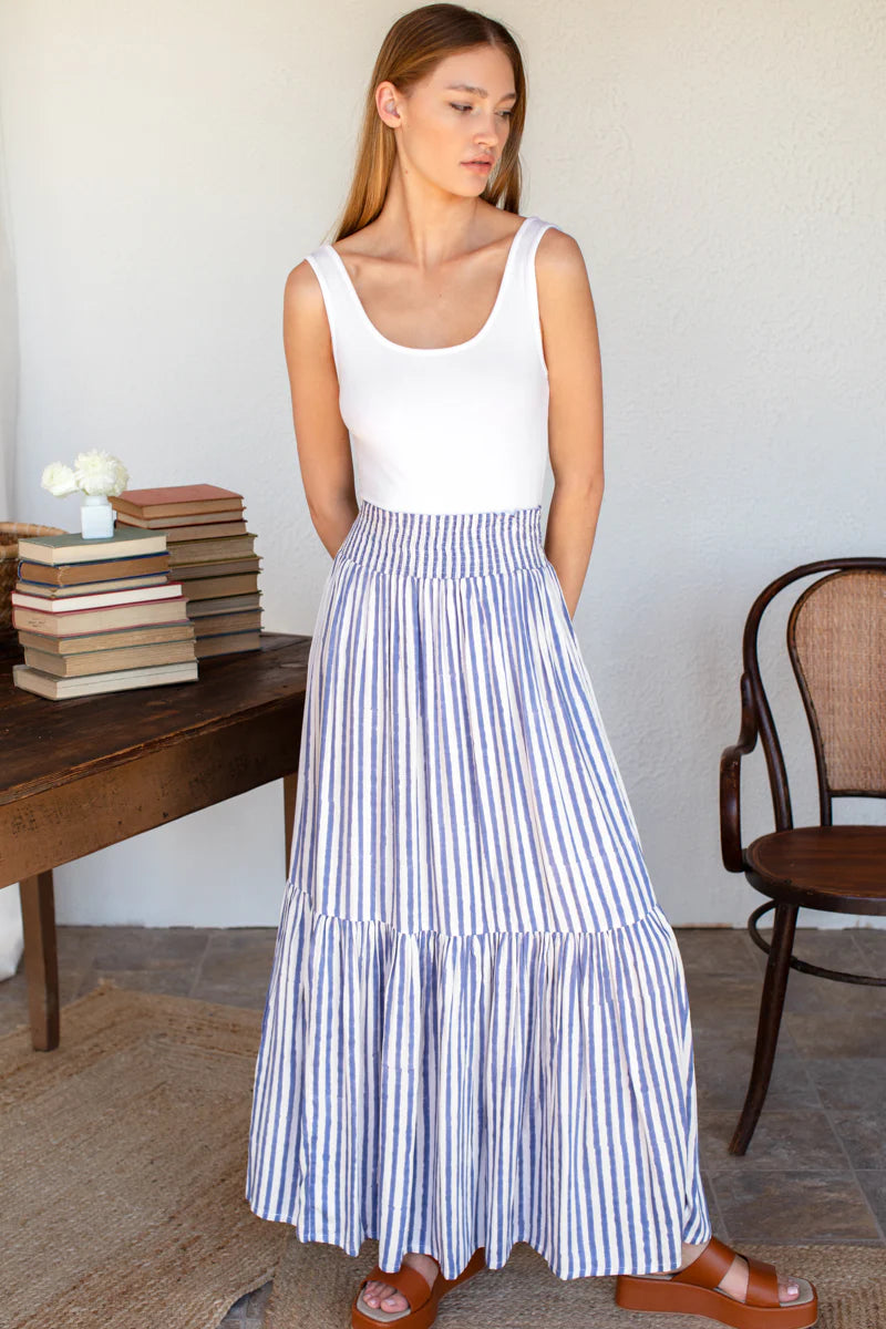 Ocean Stripe Shirred Skirt
