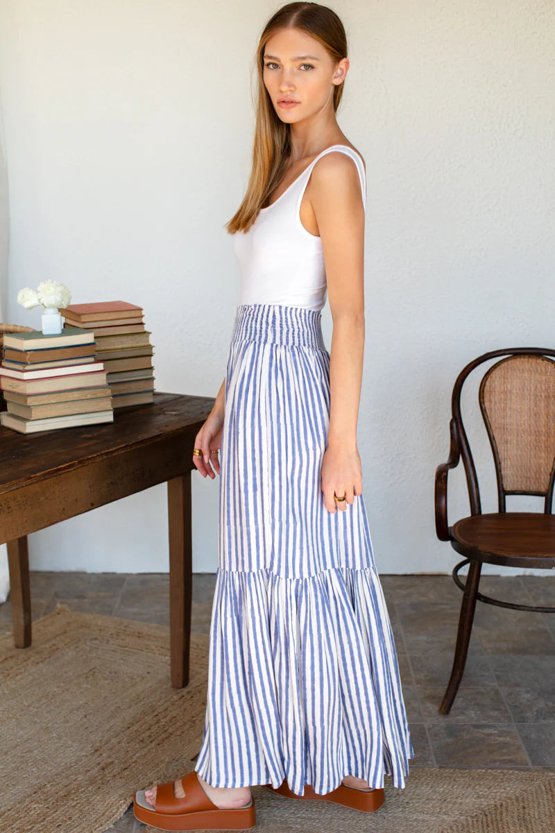 Ocean Stripe Shirred Skirt