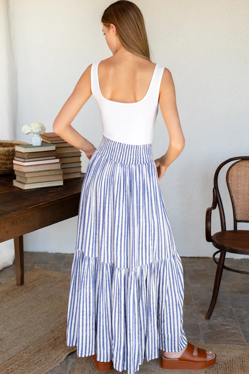 Ocean Stripe Shirred Skirt
