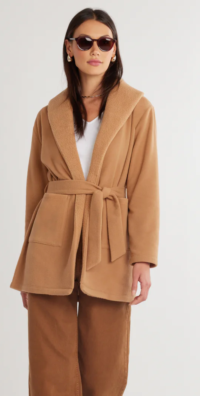 Cassidy Cardigan - Camel Vello Fleece