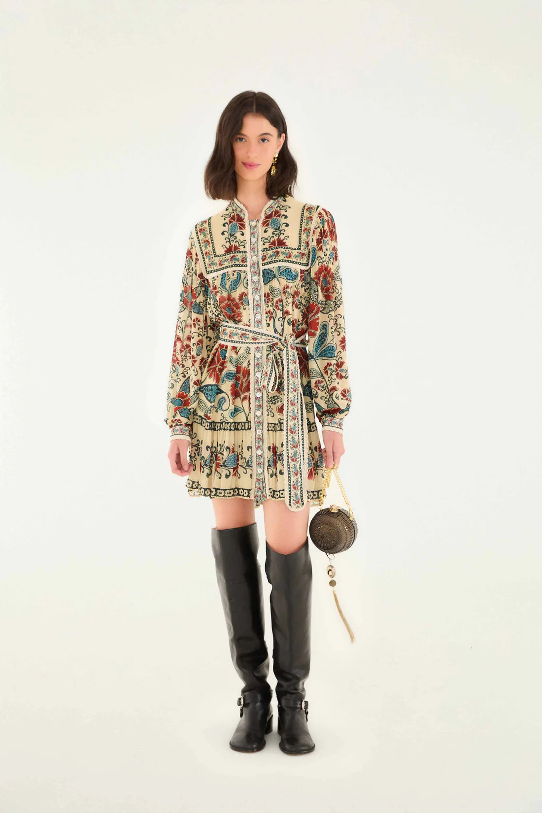 FARM Rio SAND Francesca Long Sleeve Mini Dress, Francesca SAND / L FARM Rio SAND Francesca Long Sleeve Mini Dress, Francesca SAND / L
