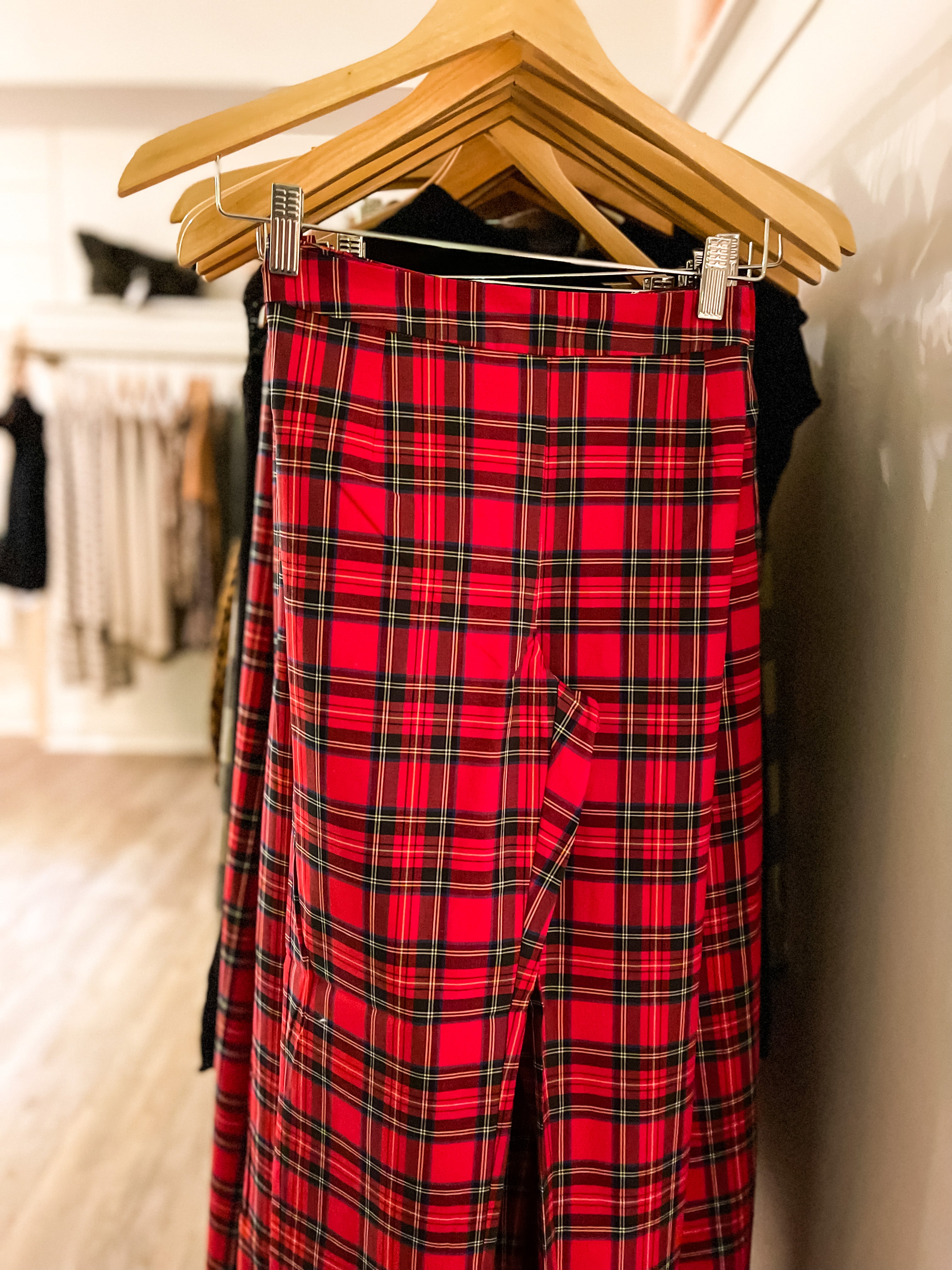 Red tartan plaid fashion pants