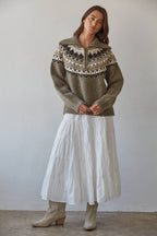 Knit Sweater Fair Isle Half Zip Up Pullover