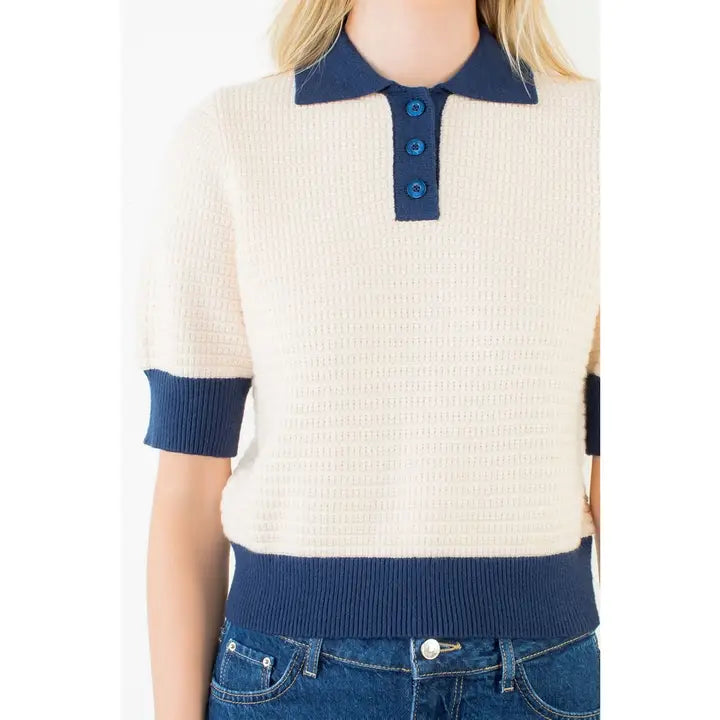 Waffle Knit Polo Top