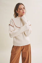 WHIPSTITCH EMBROIDERY HALF ZIP SWEATER