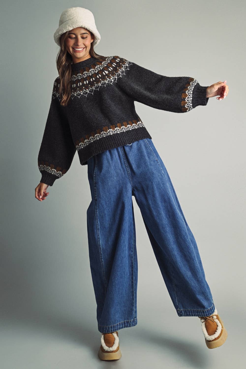 T7557   CLASSIC NORDIC FAIR ISLE ROUND-YOKE SWEATER