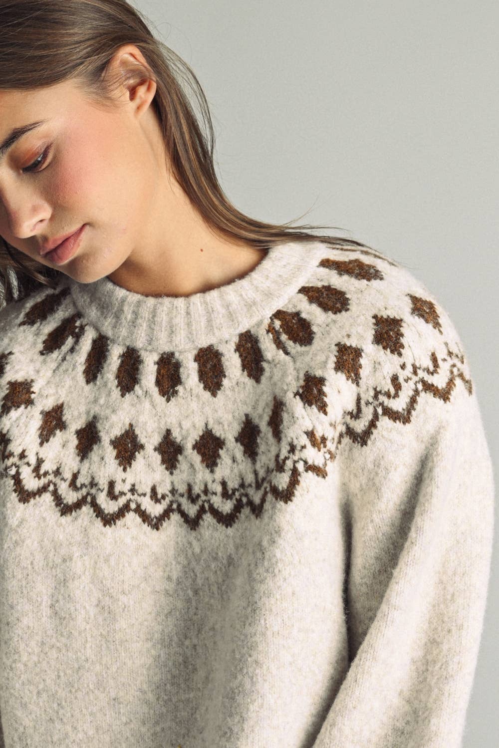 T7557   CLASSIC NORDIC FAIR ISLE ROUND-YOKE SWEATER