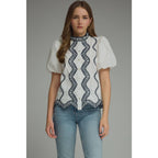 Navy/White Puff Sleeve Top