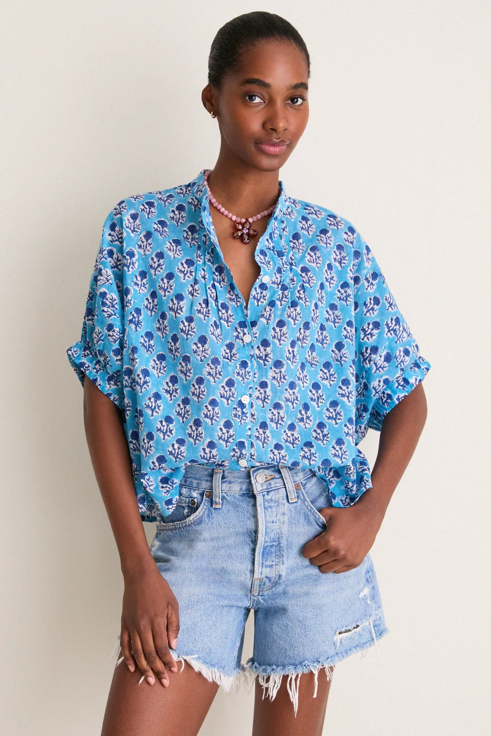 Mandarin Collar Top- Little Marigolds