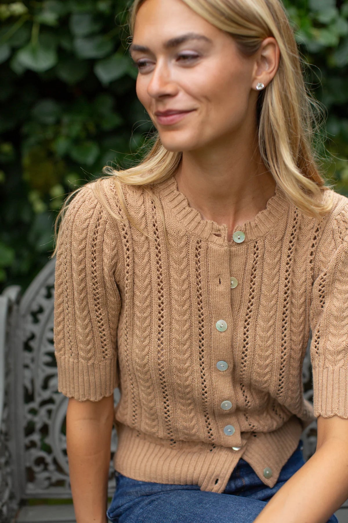 Leah Pointelle Cardigan Dune
