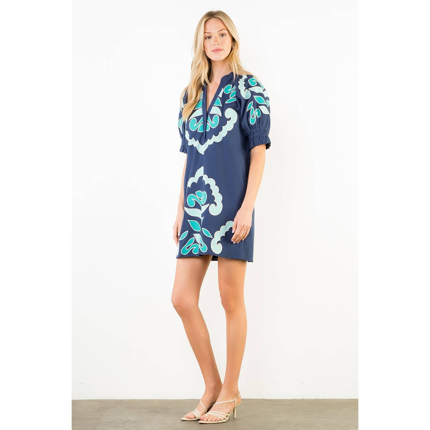 Puff Sleeve Embroidery V-Neck Dress