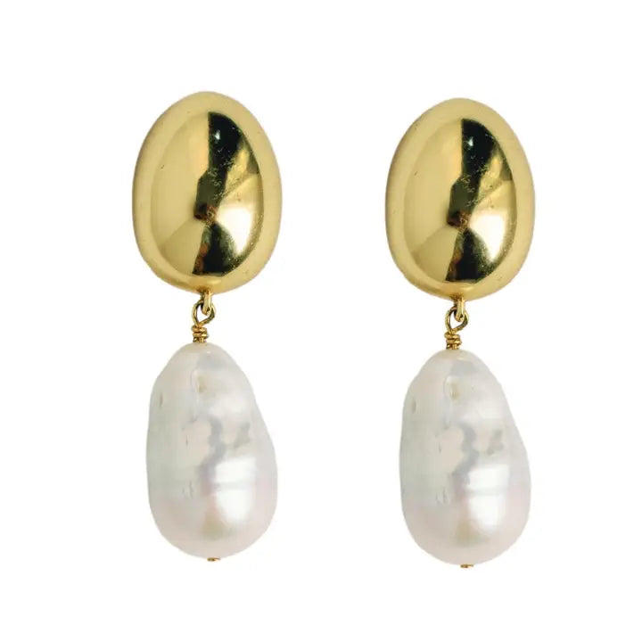 Vintage Chunky Gold and Pearl  Drop Earrings