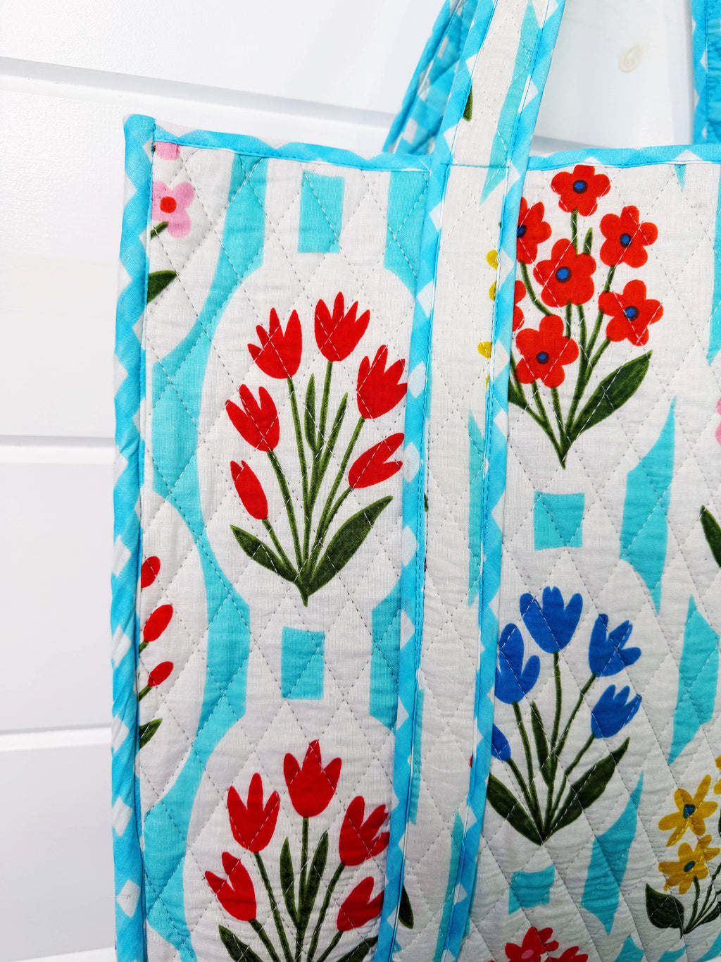 Aqua Garden Party Quilted Tote Bag