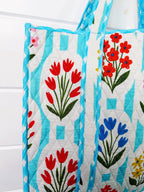 Aqua Garden Party Quilted Tote Bag