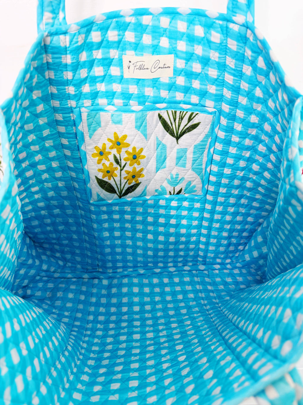 Aqua Garden Party Quilted Tote Bag