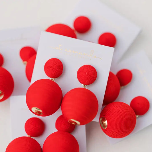 Red Pom Pom Earrings