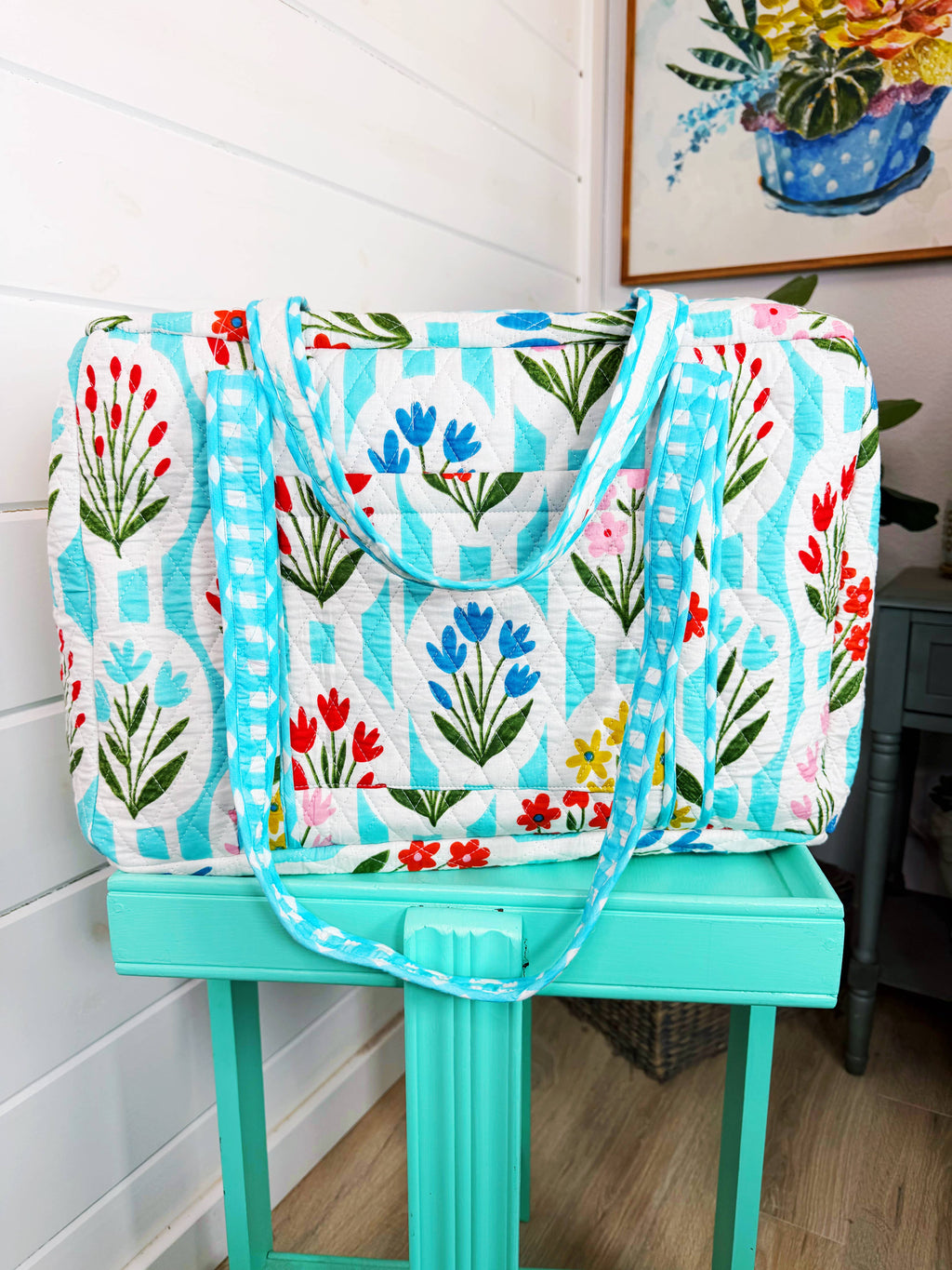 Aqua Garden Party Weekender Bag