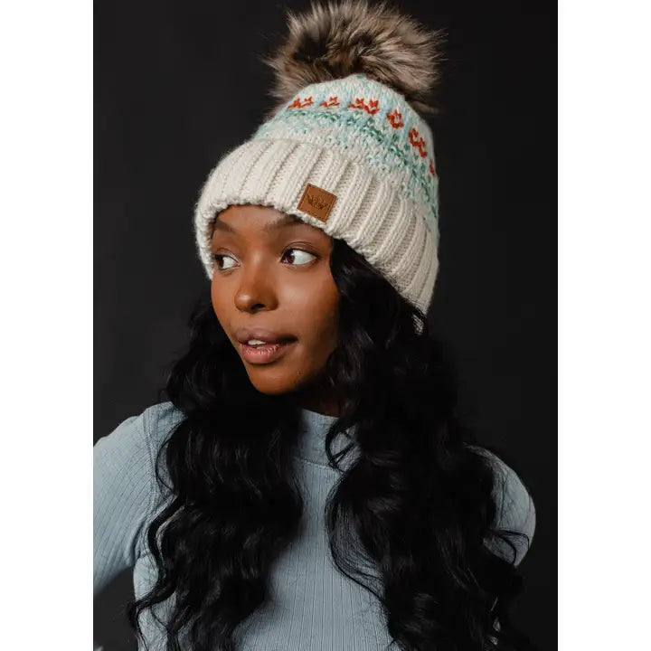 Mint and Orange Pom Hat