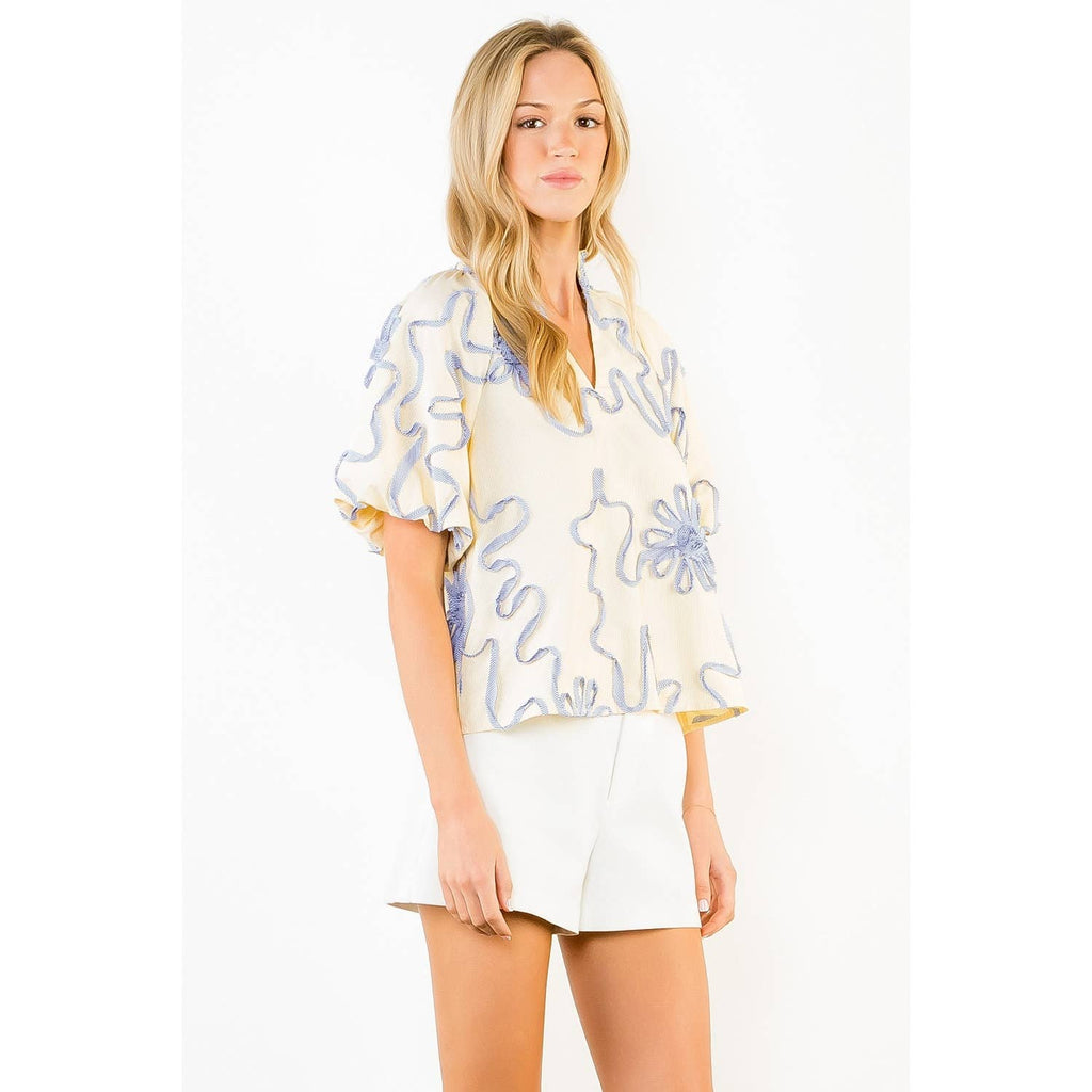 Puff Sleeve Ribbon Top