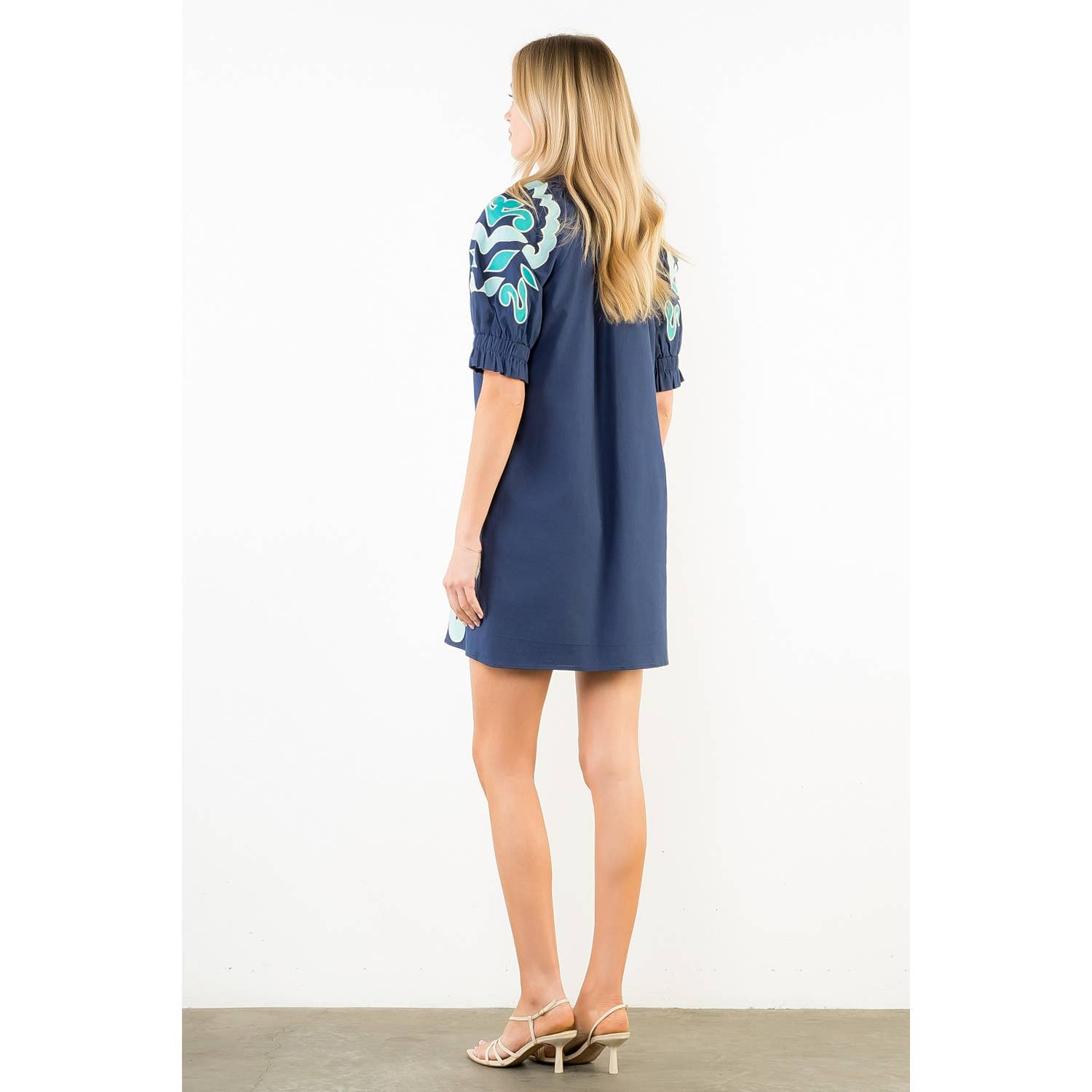 Puff Sleeve Embroidery V-Neck Dress