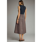 Navy & Chocolate Mock Neck Sleeveless Midi Dress