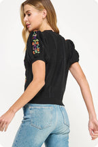 Floral Embroidered Pointelle Knitted Top