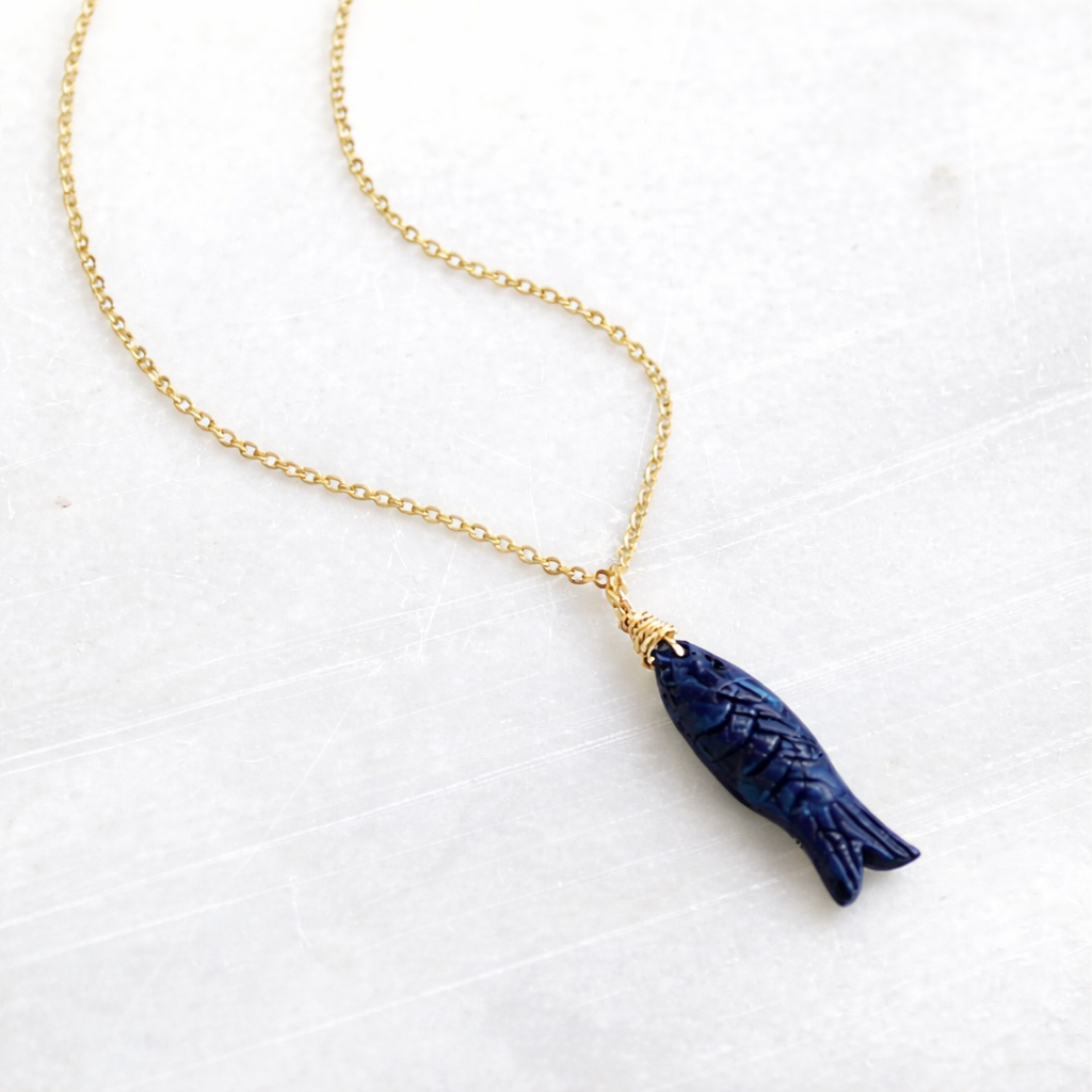 Gemstone Fish Pendant Necklace