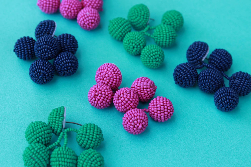 Fuchsia Beaded Bauble Drop Earring