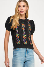 Floral Embroidered Pointelle Knitted Top