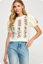 Floral Embroidered Pointelle Knitted Top
