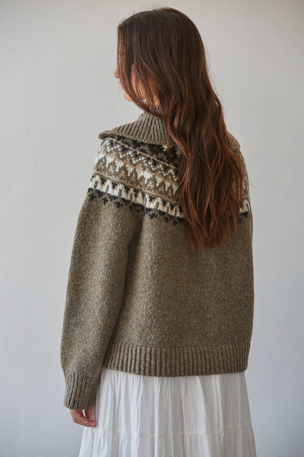 Knit Sweater Fair Isle Half Zip Up Pullover