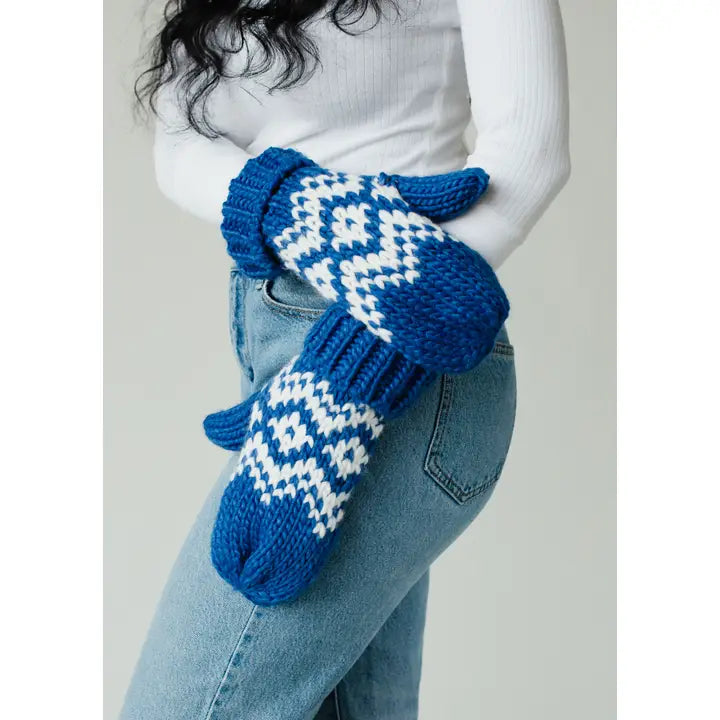 Blue and White Mittens