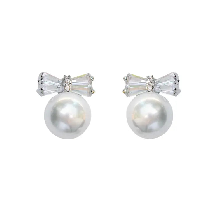 Diamond and Pearl Mini Bow Earrings