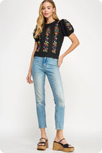 Floral Embroidered Pointelle Knitted Top
