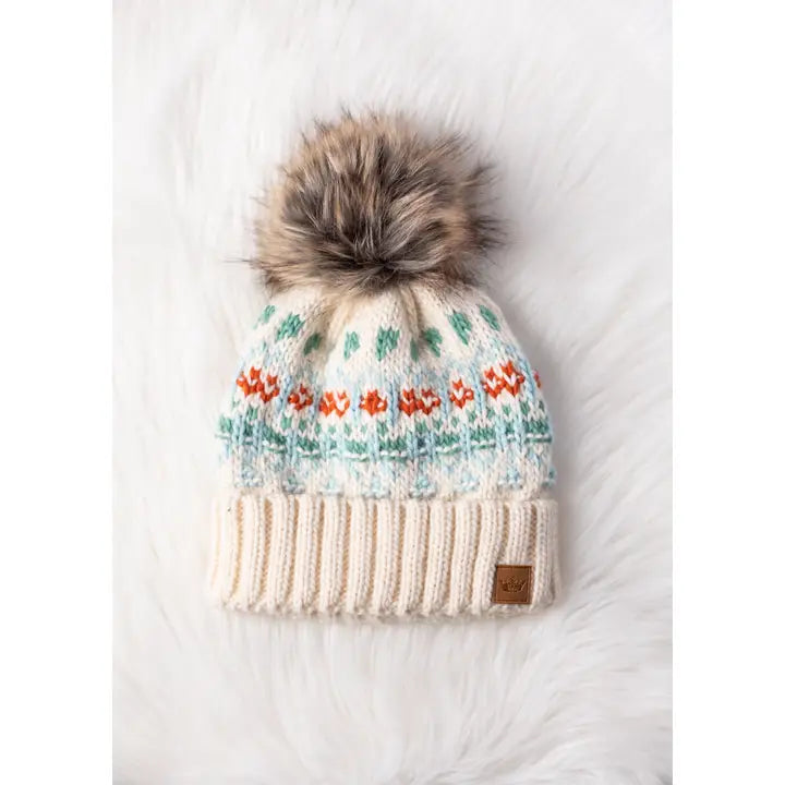 Mint and Orange Pom Hat