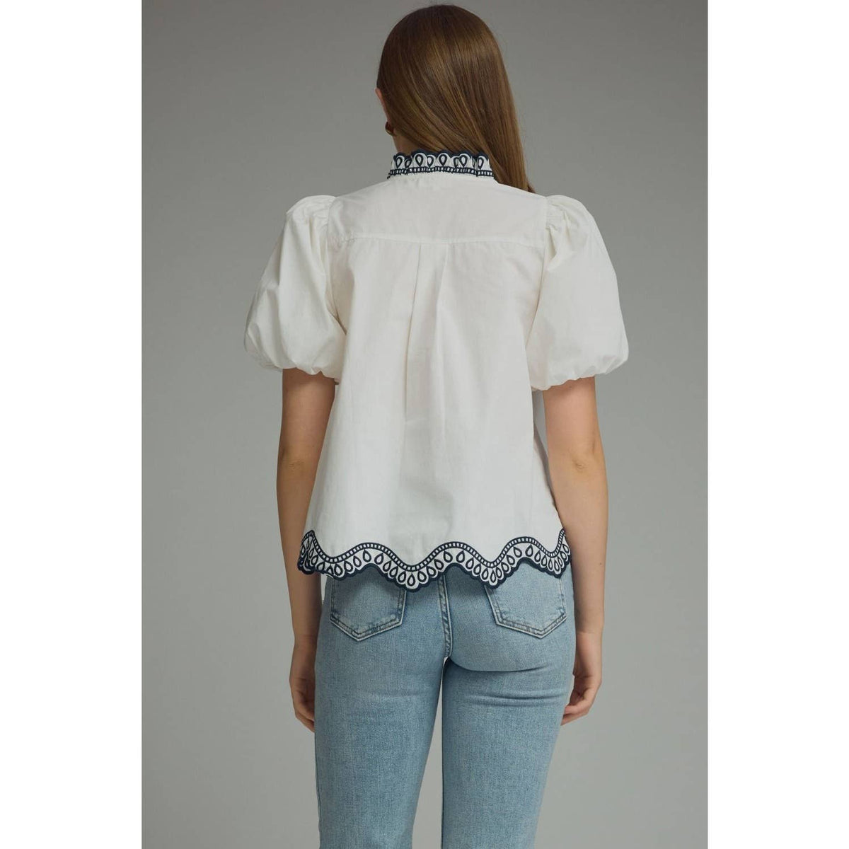 Navy/White Puff Sleeve Top