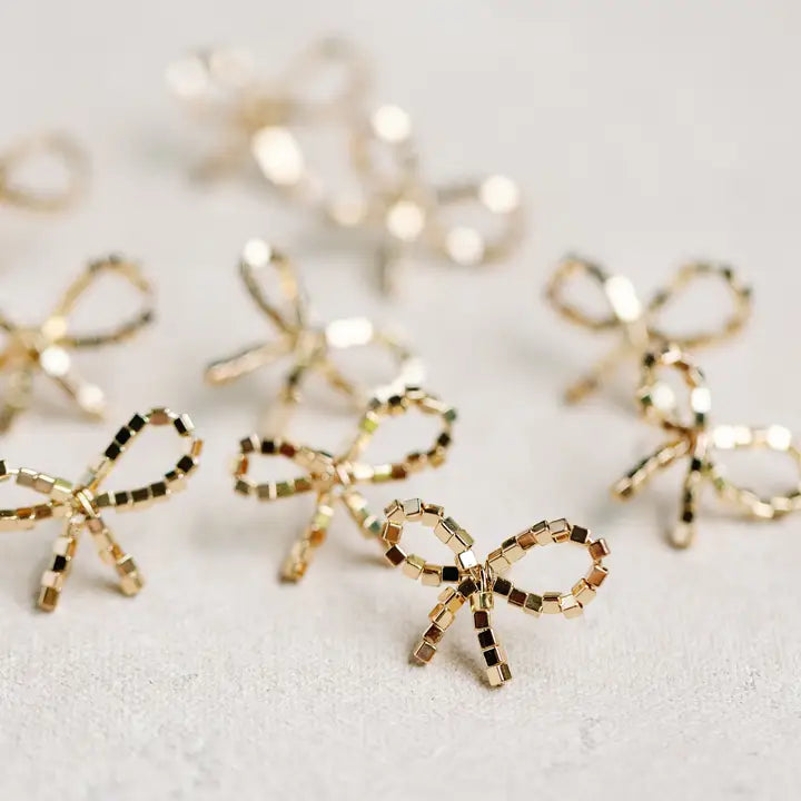 Gold Beaded Bow Earrings