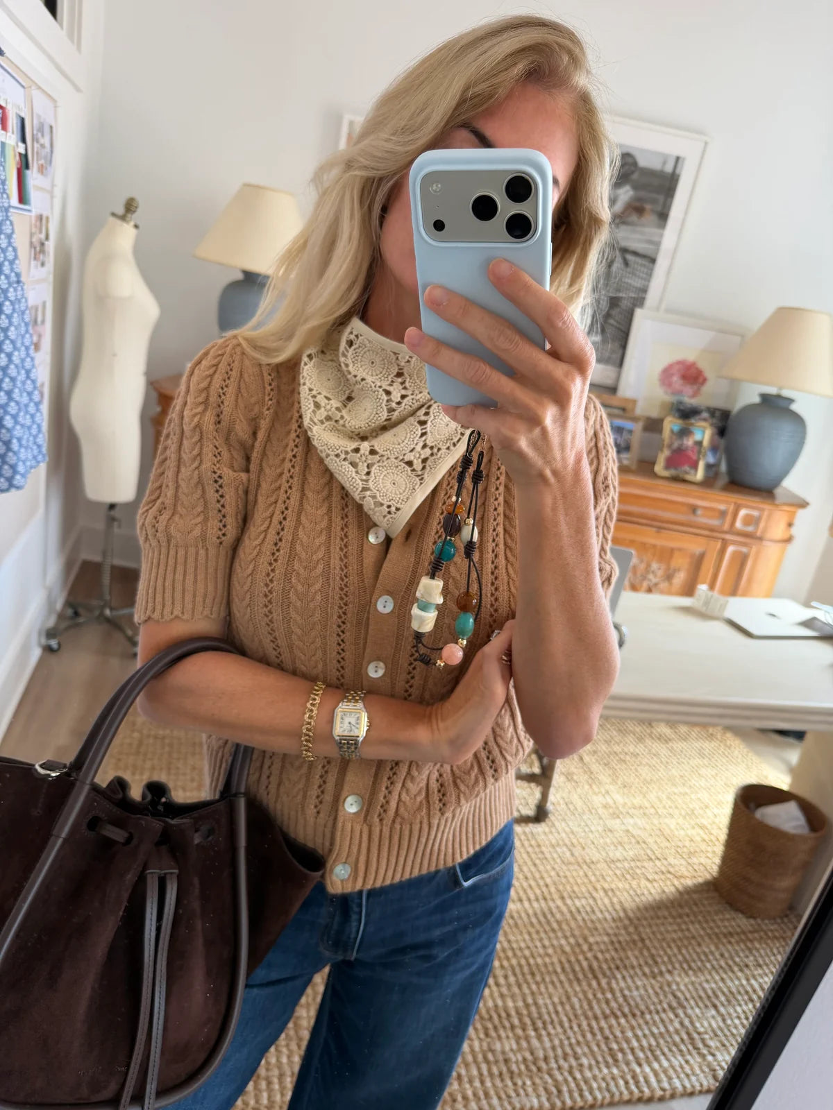 Leah Pointelle Cardigan Dune