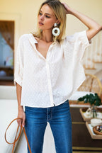 Mandarin Collar Top- Salt Swiss