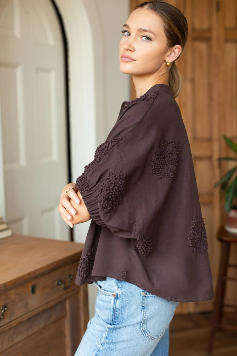 Mandarin Collar Top- French Knot Floral