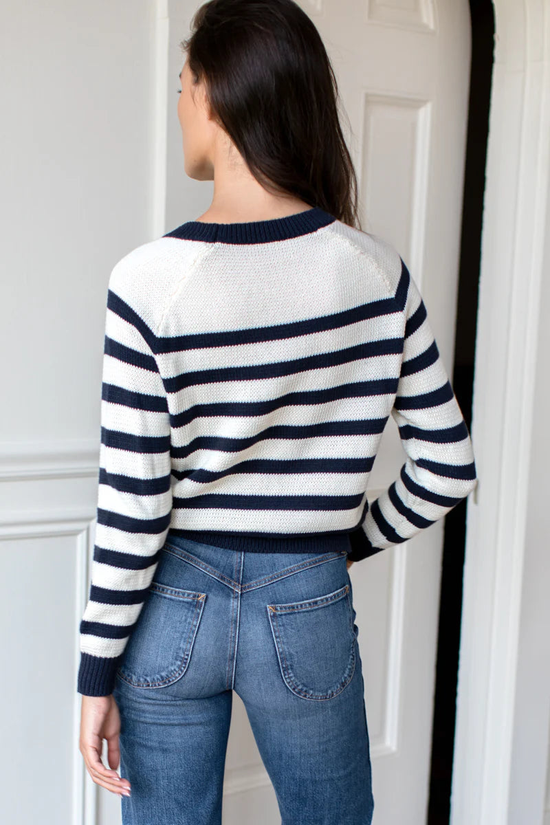 Emerson Sweater- Breton Stripe Ivory and Navy