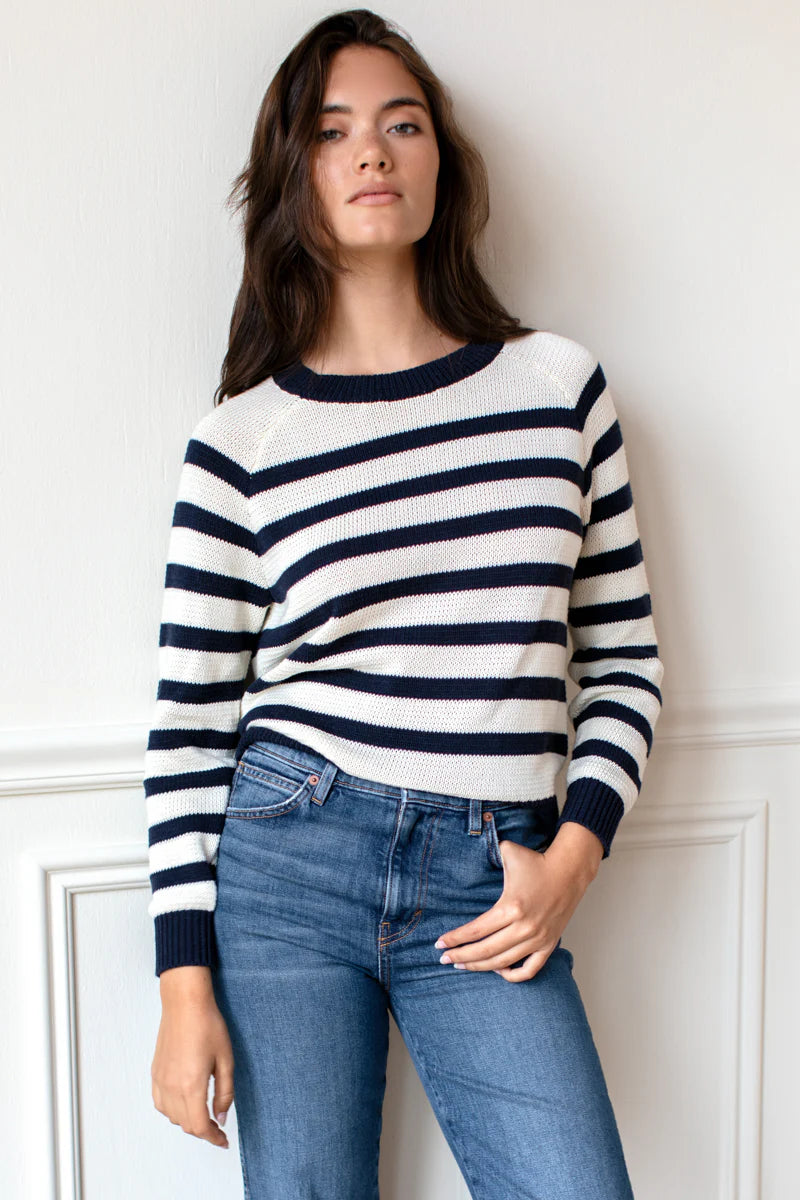 Emerson Sweater- Breton Stripe Ivory and Navy