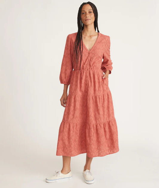 Eyelet Willow Midi Dress - Mineral Red
