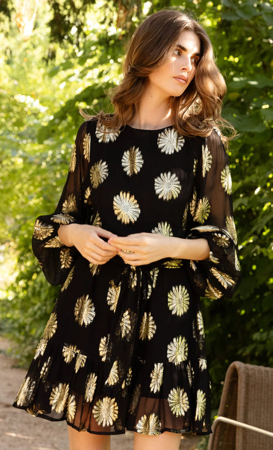 Flirty Short Dress- Black Peony