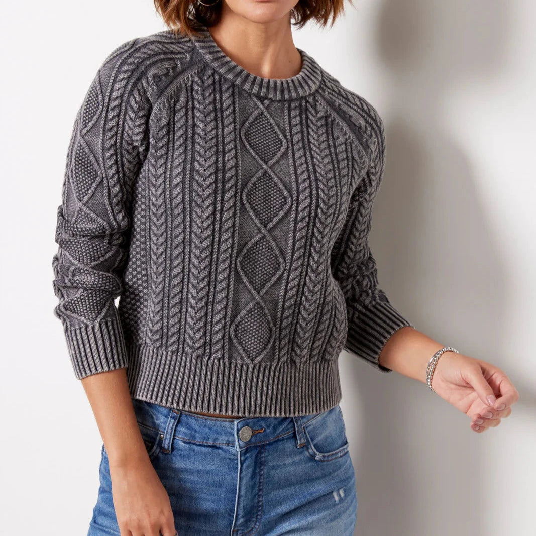 Sunwashed Cable Crew Sweater- Phantom