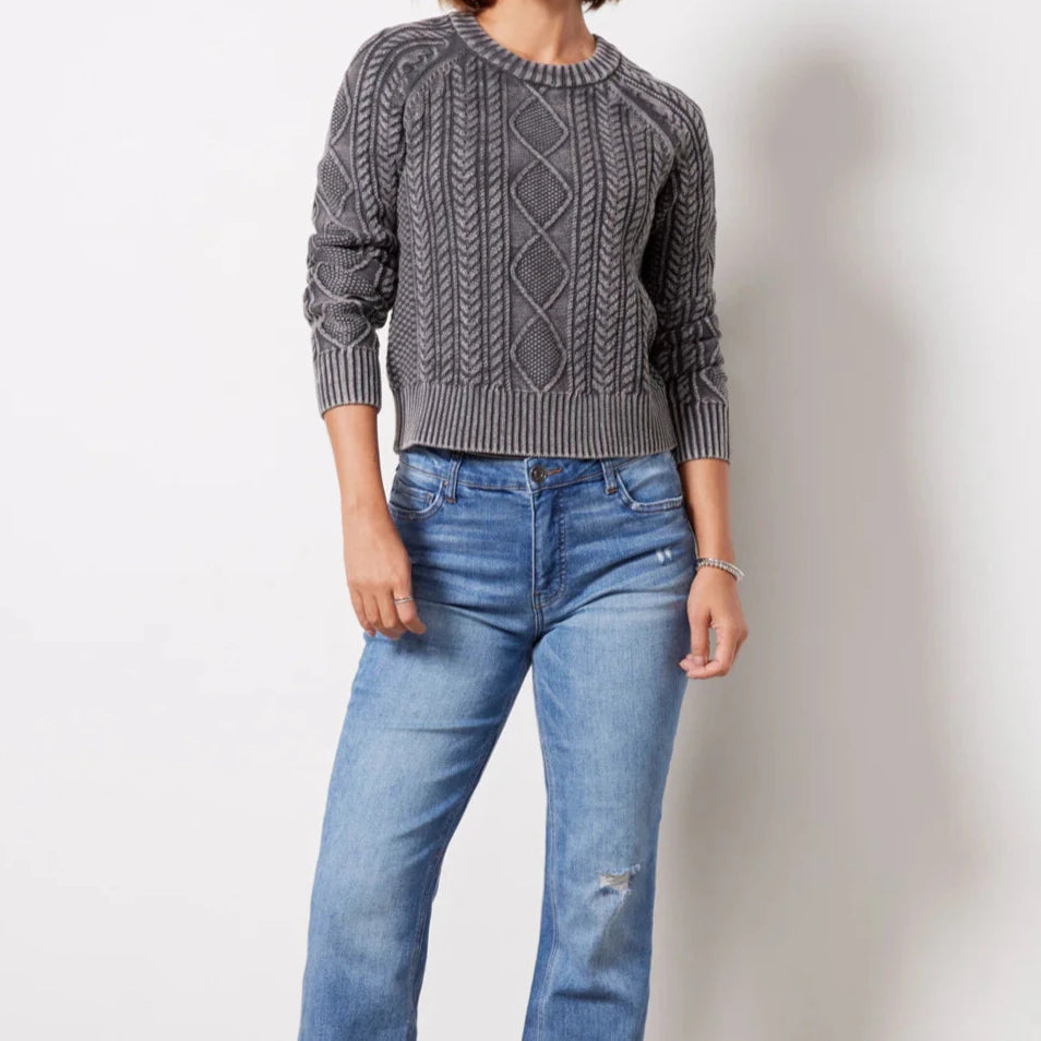 Sunwashed Cable Crew Sweater- Phantom