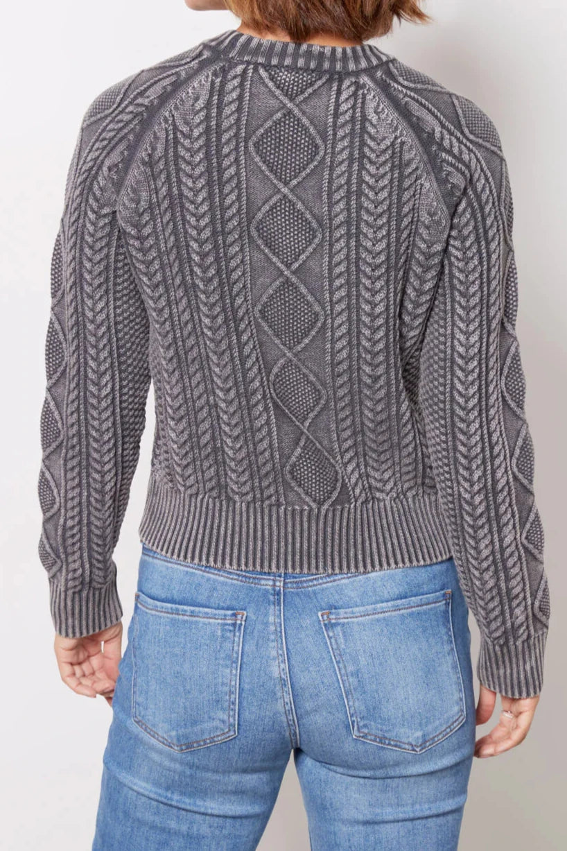 Sunwashed Cable Crew Sweater- Phantom