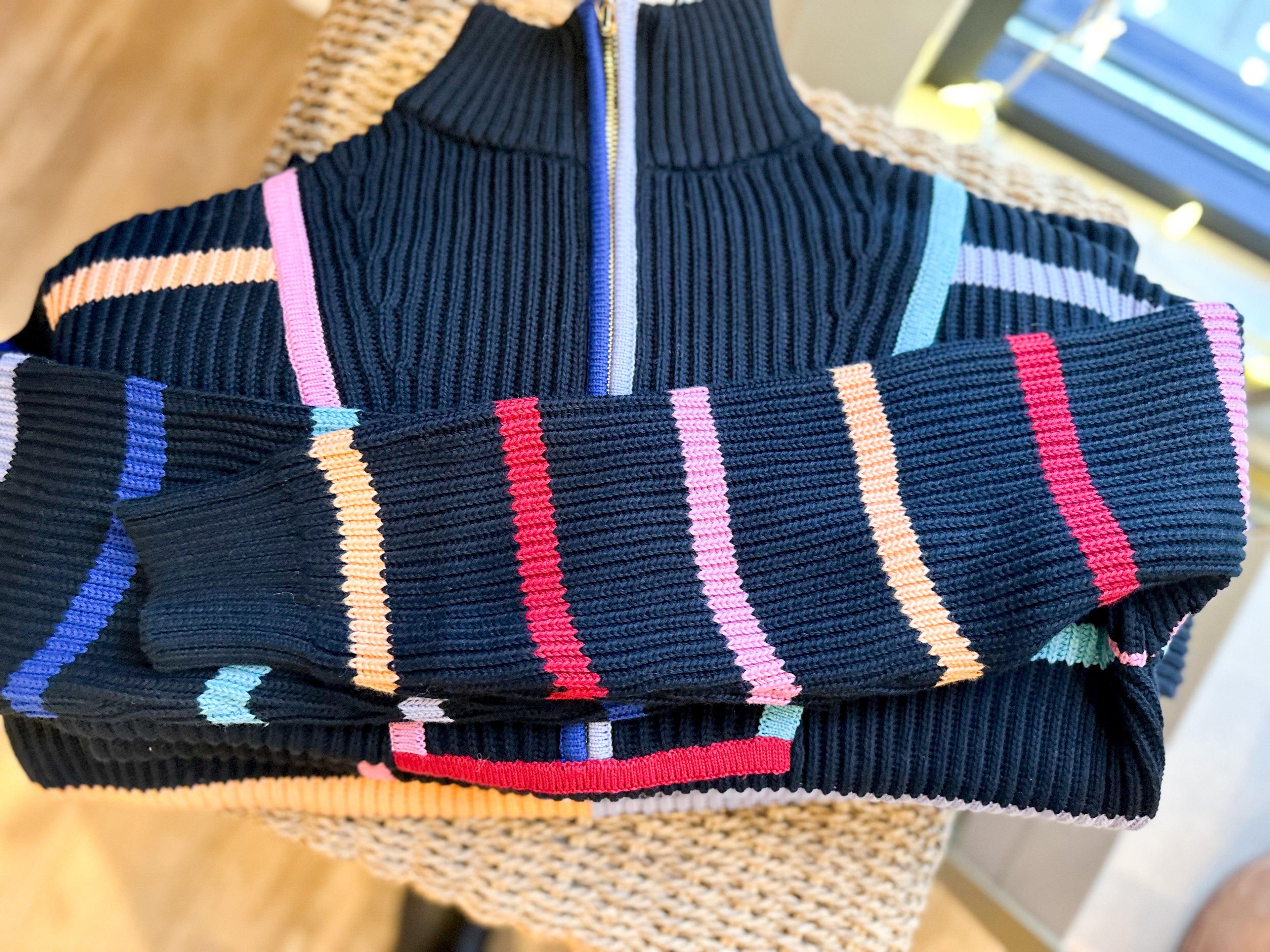 Conner 1/2 Zip Mock Neck Striped Sweater