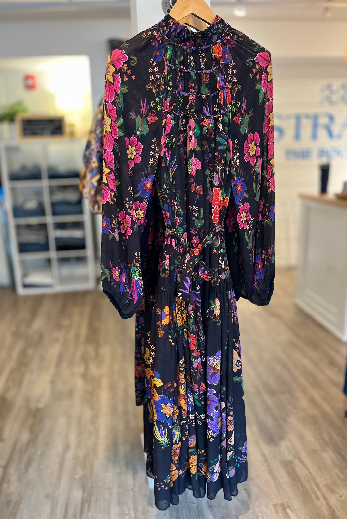 Floral Scarves Black Maxi Dress