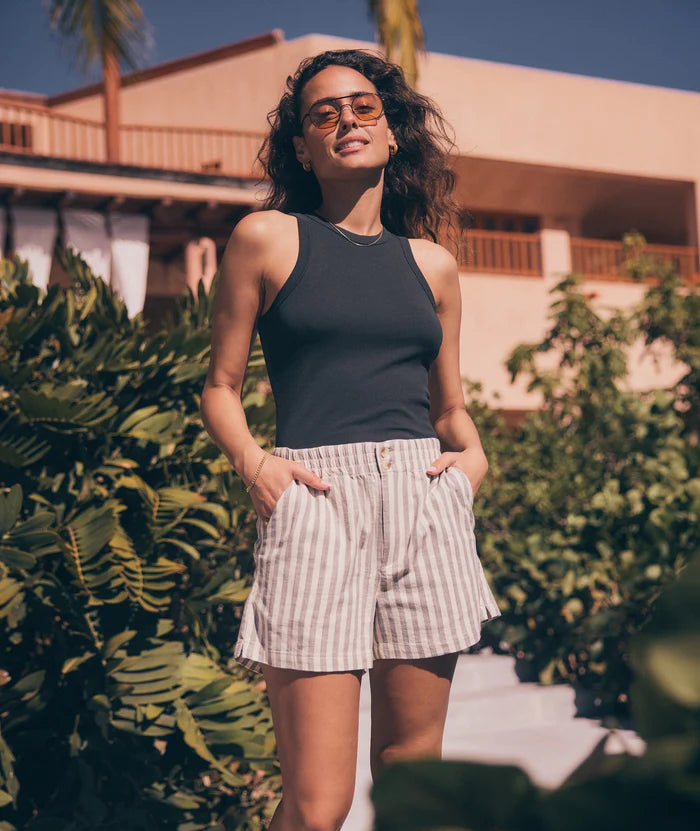 Lexi Rib Sun-In High Neck Crop Tank - black & white